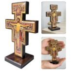 CRUCIFIXO DE MADEIRA MESA SÃO DAMIÃO 13CM