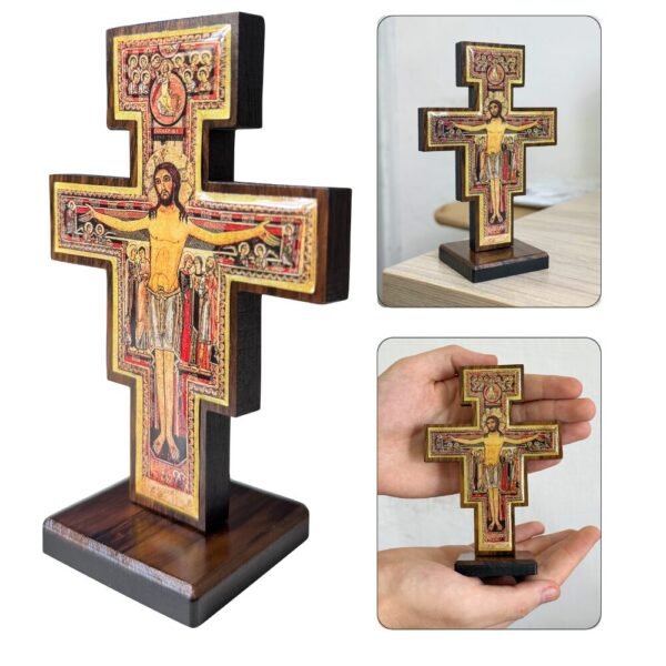 CRUCIFIXO DE MADEIRA MESA SÃO DAMIÃO 13CM