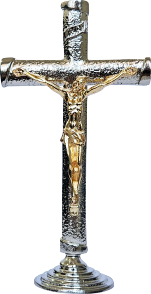 CRUCIFIXO METAL COM BASE 12CM