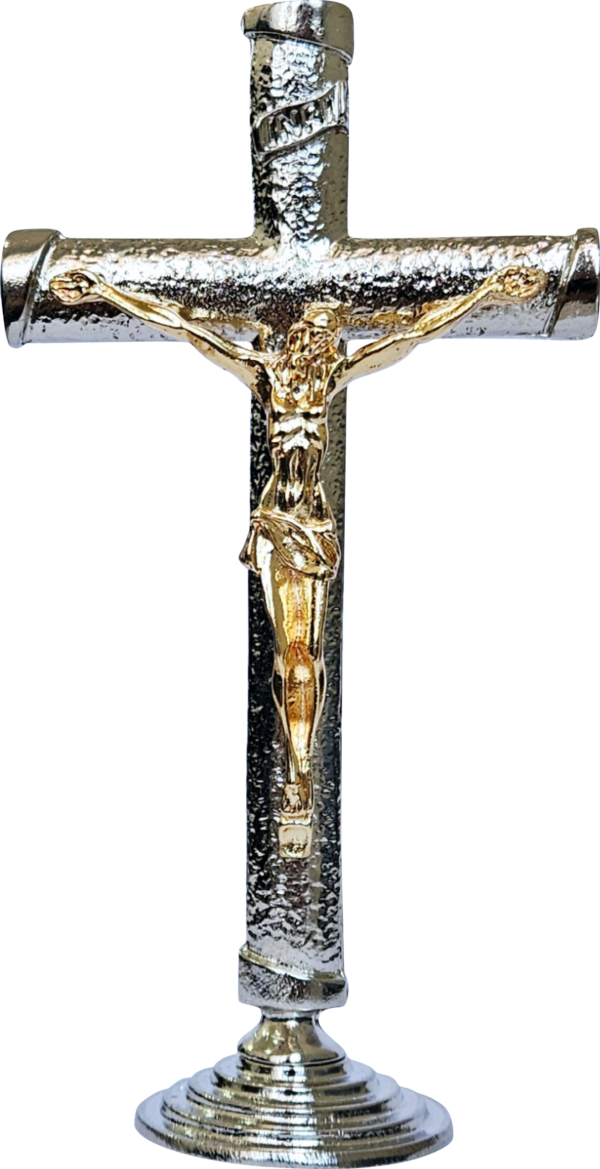 CRUCIFIXO METAL COM BASE 12CM