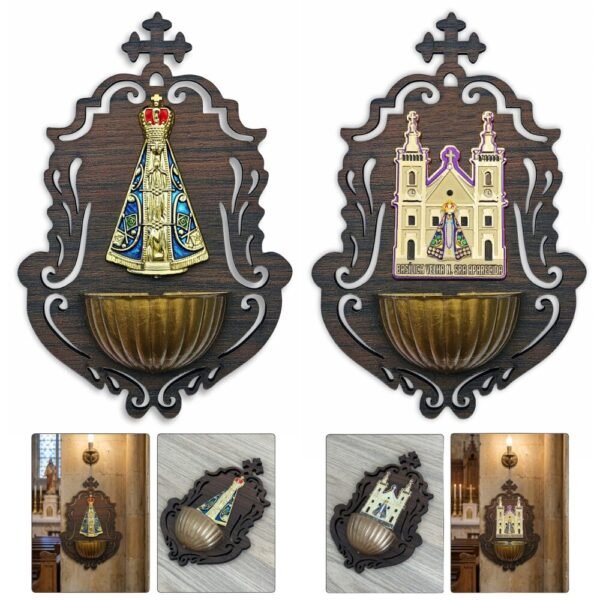 Pia De Água Benta Parede Nossa Senhora Aparecida MDF 18cm