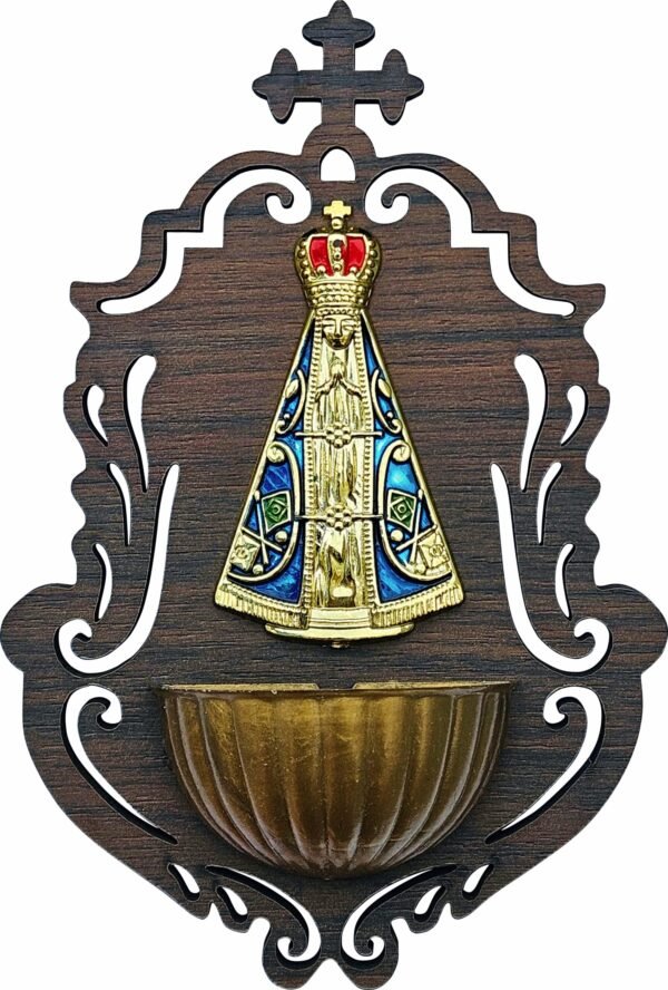 Pia De Água Benta Parede Nossa Senhora Aparecida MDF 18cm