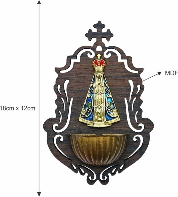 Pia De Água Benta Parede Nossa Senhora Aparecida MDF 18cm