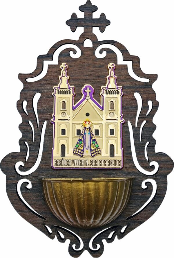 Pia De Água Benta Parede Nossa Senhora Aparecida MDF 18cm
