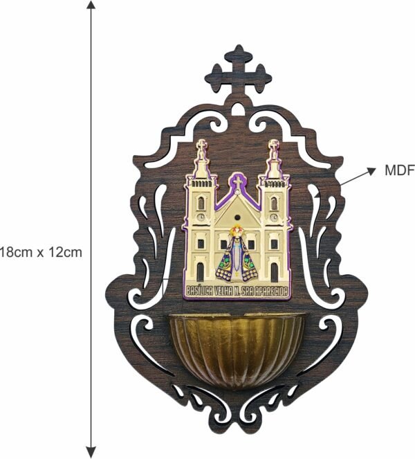 Pia De Água Benta Parede Nossa Senhora Aparecida MDF 18cm