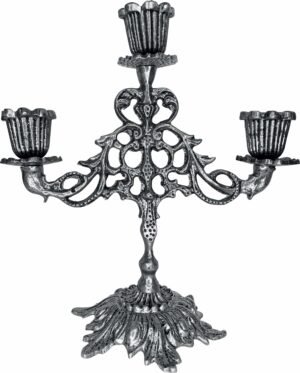 Castiçal candelabro porta-vela para três velas prata velha 23 x 21 cm