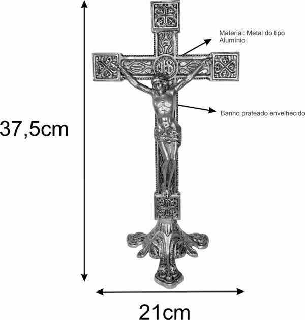15548201894-cr-88-2.jpg CRUCIFIXO CRUZ METAL DE ALTAR PRATA VELHA 37,5 CM