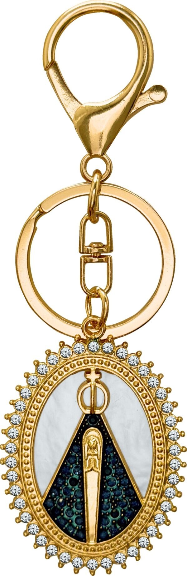 15600956662-ch-55.jpg Chaveiro Oval de Nossa Senhora Aparecida com Madre Pérola