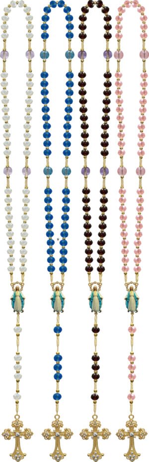 TERÇO CRISTAL NOSSA SENHORA DAS GRAÇAS ALTO RELEVO