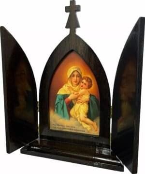 Capela Mãe Rainha de Madeira 25 Cm Com Porta
