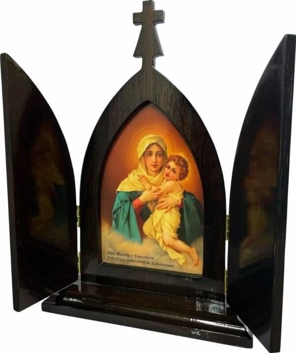 Capela Mãe Rainha de Madeira 25 Cm Com Porta