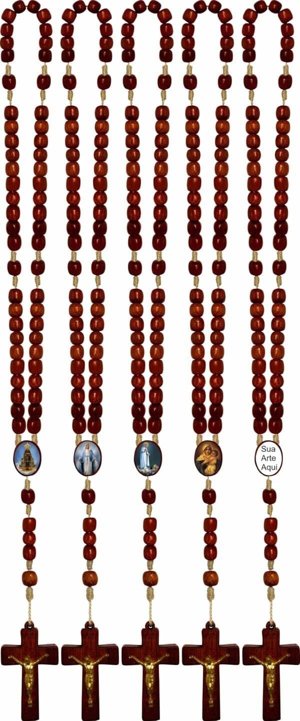 Terço Madeira Com Santo No Triangulo