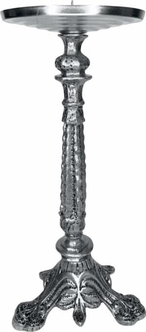 Castiçal 01 Vela 30Cm C/ Prato Prata Velha - Base Para Vela 11Cm