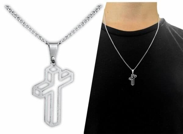 Corrente C Crucifixo Aço Inox Tridimensional