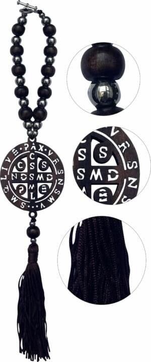 15383162168-de-54-1.jpg Dezena Mini Terço Madeira P Carro S Bento Pom Pom Importado