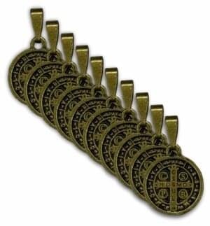Kit 10 Un Medalha São Bento Ouro Velho Pequena 14 Mm