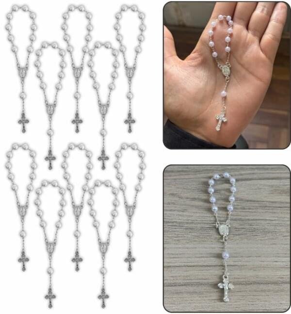 Kit 20 Dezena Mini Terço Pérola Branca