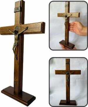 Crucifixo Madeira 35 Cm Mesa E Parede