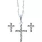 CONJUNTO FOLHEADO A PRATA BRINCO COM CRUZ STRASS MF229
