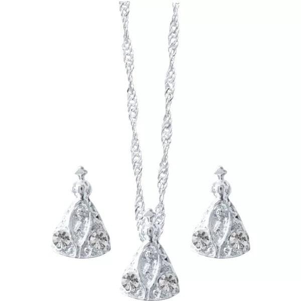 CONJUNTO FOLHEADO A PRATA BRINCO COM GARGANTILHA AP MF227