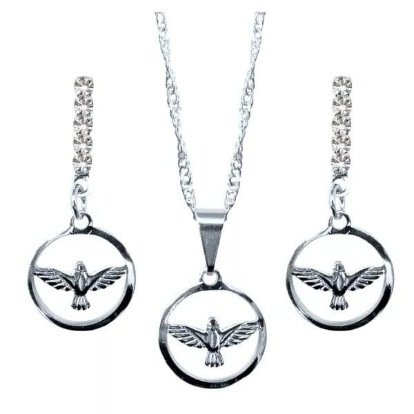 15203535475-pr-98.jpg CONJUNTO FOLHEADO A PRATA COM BRINCO ESPÍRITO SANTO VAZADO MF442