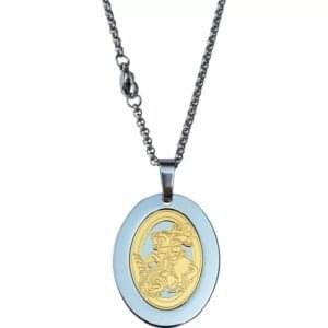 CORDÃO AÇO INOX COM MEDALHA OVAL SÃO JORGE