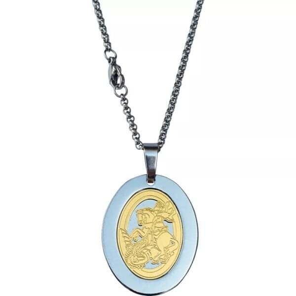 CORDÃO AÇO INOX COM MEDALHA OVAL SÃO JORGE