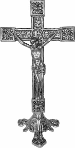 CRUCIFIXO CRUZ METAL DE ALTAR PRATA VELHA 37,5 CM