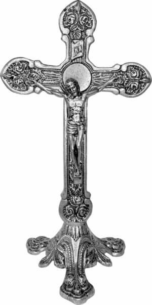 CRUCIFIXO CRUZ METAL DE ALTAR PRATA VELHA 30 CM